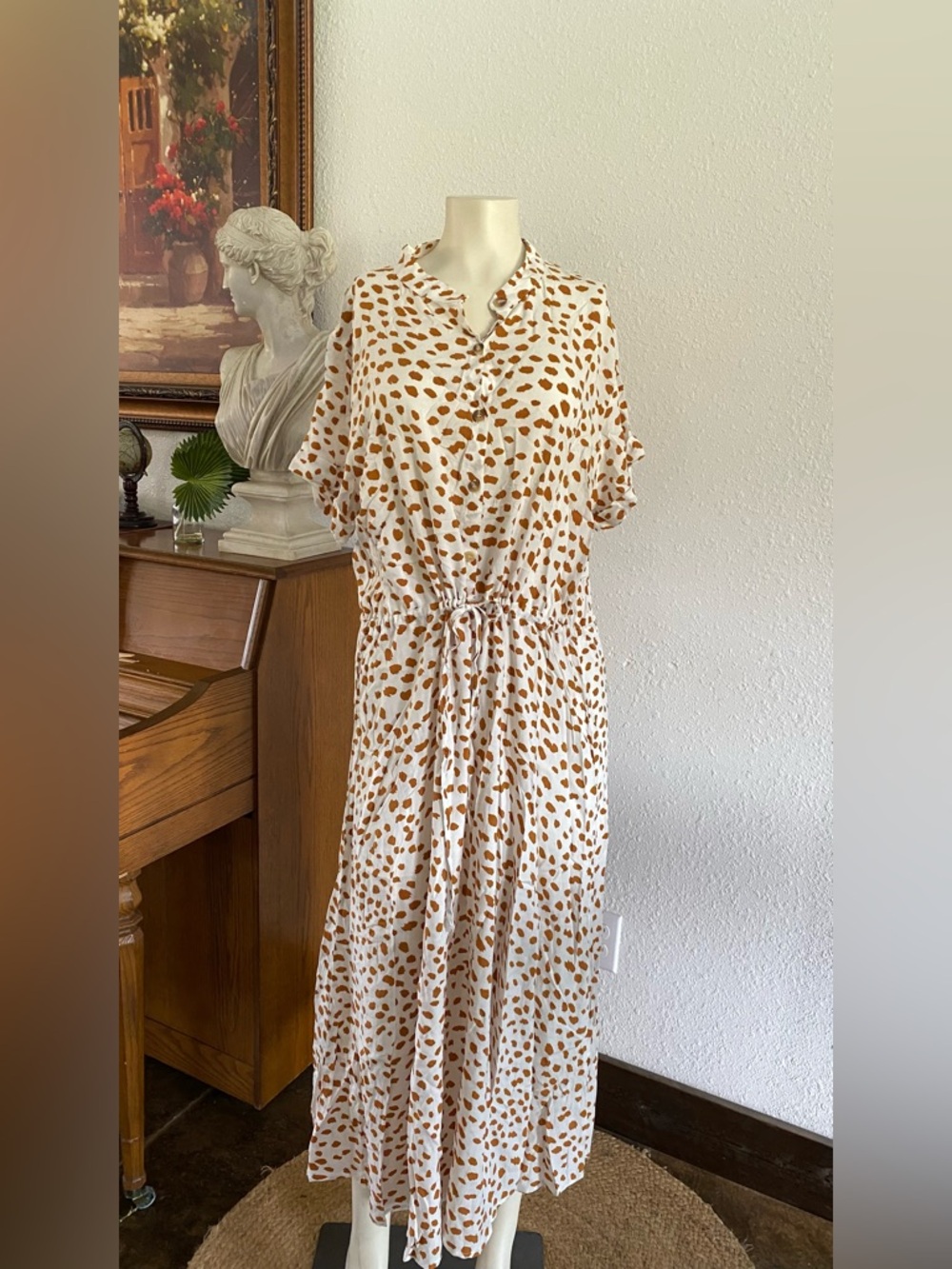 Women’s Cream Maxi Dress with Brown Spot Print